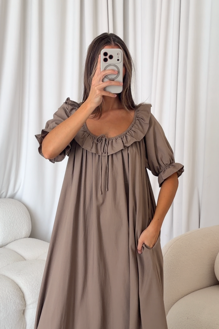 Audrey Maxi Dress in Taupe - Bump Friendly