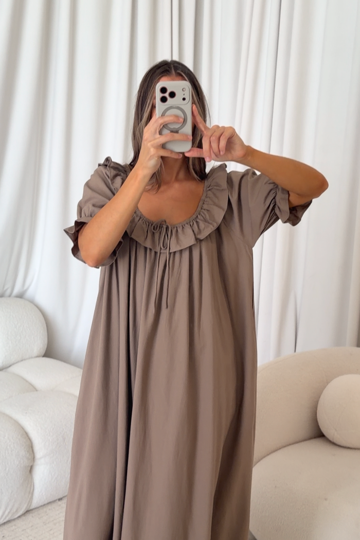 Audrey Maxi Dress in Taupe - Bump Friendly