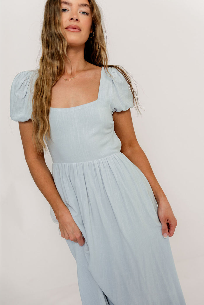 August Open Back Midi Dress in Baby Blue - Bump Friendly