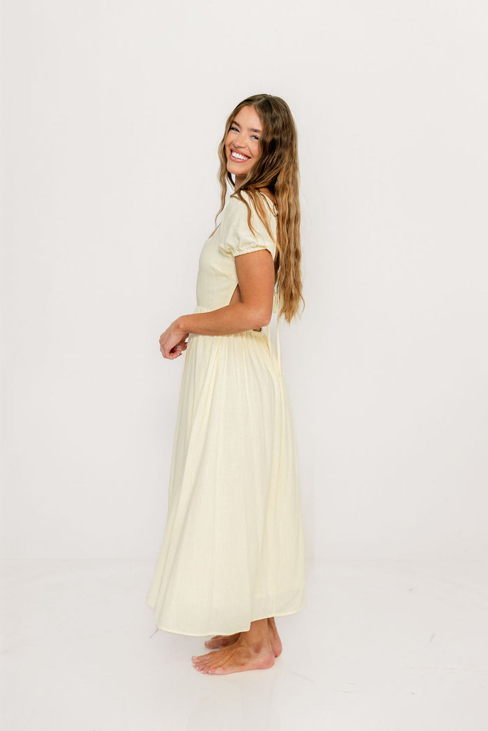 August Open Back Midi Dress in Ivory Cream - Bump Friendly