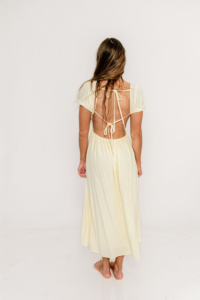 August Open Back Midi Dress in Ivory Cream - Bump Friendly