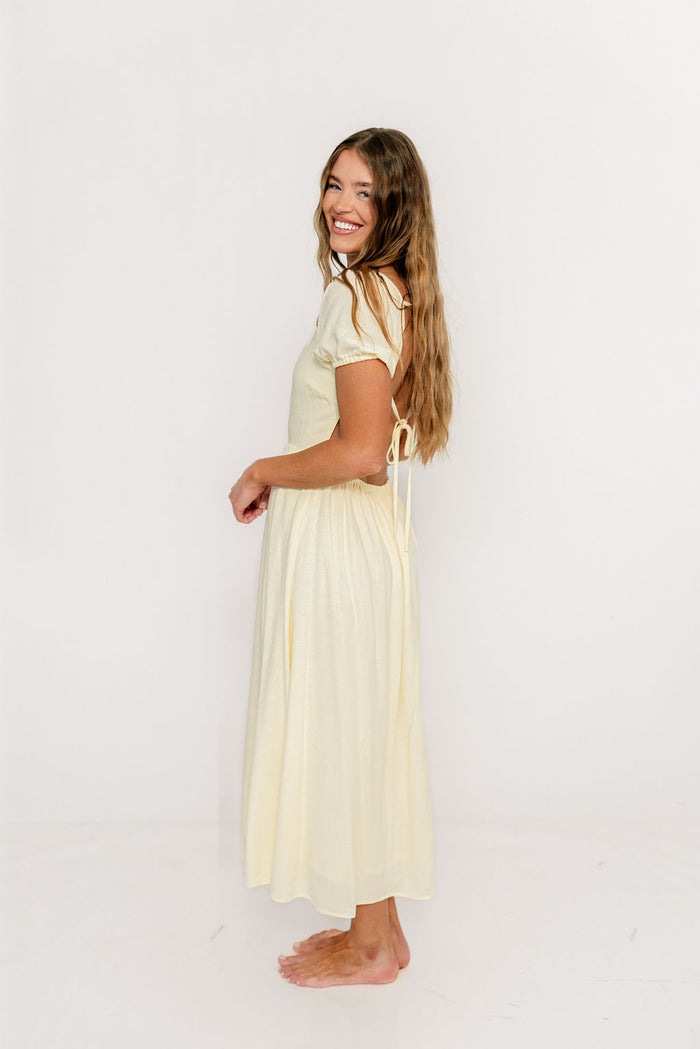 August Open Back Midi Dress in Ivory Cream - Bump Friendly