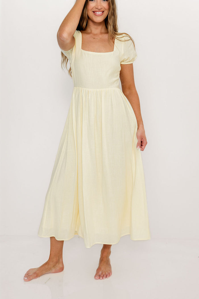 August Open Back Midi Dress in Ivory Cream - Bump Friendly
