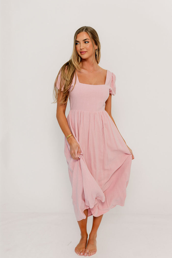 August Open Back Midi Dress in Peony - Bump Friendly *Final Sale*