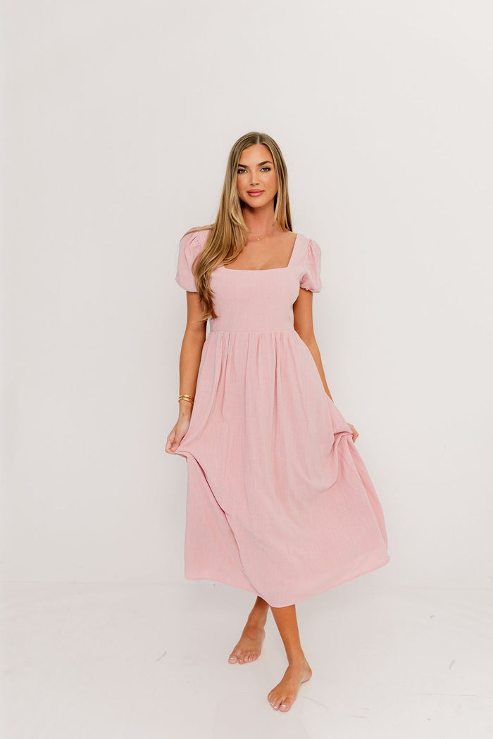 August Open Back Midi Dress in Peony - Bump Friendly *Final Sale*