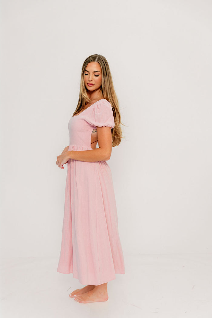 August Open Back Midi Dress in Peony - Bump Friendly *Final Sale*