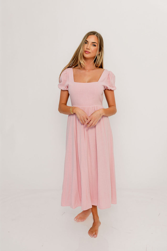 August Open Back Midi Dress in Peony - Bump Friendly *Final Sale*