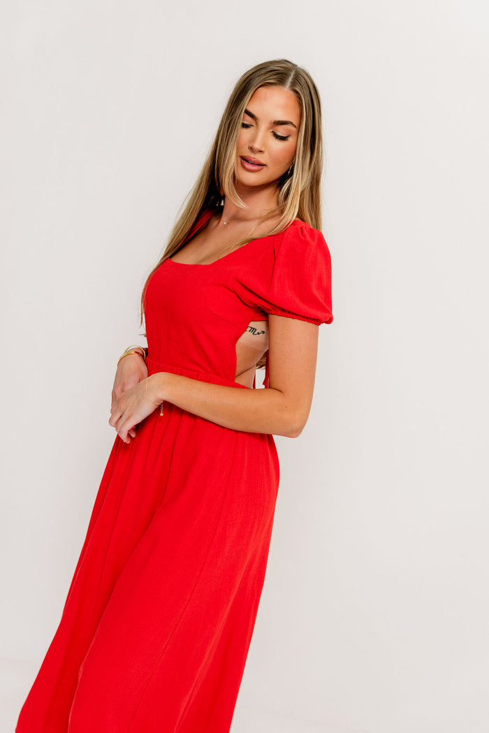 August Open Back Midi Dress in Poppy - Bump Friendly *Final Sale*