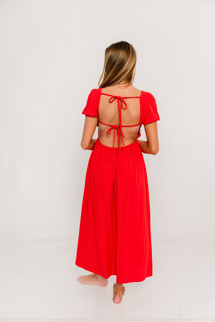 August Open Back Midi Dress in Poppy - Bump Friendly *Final Sale*
