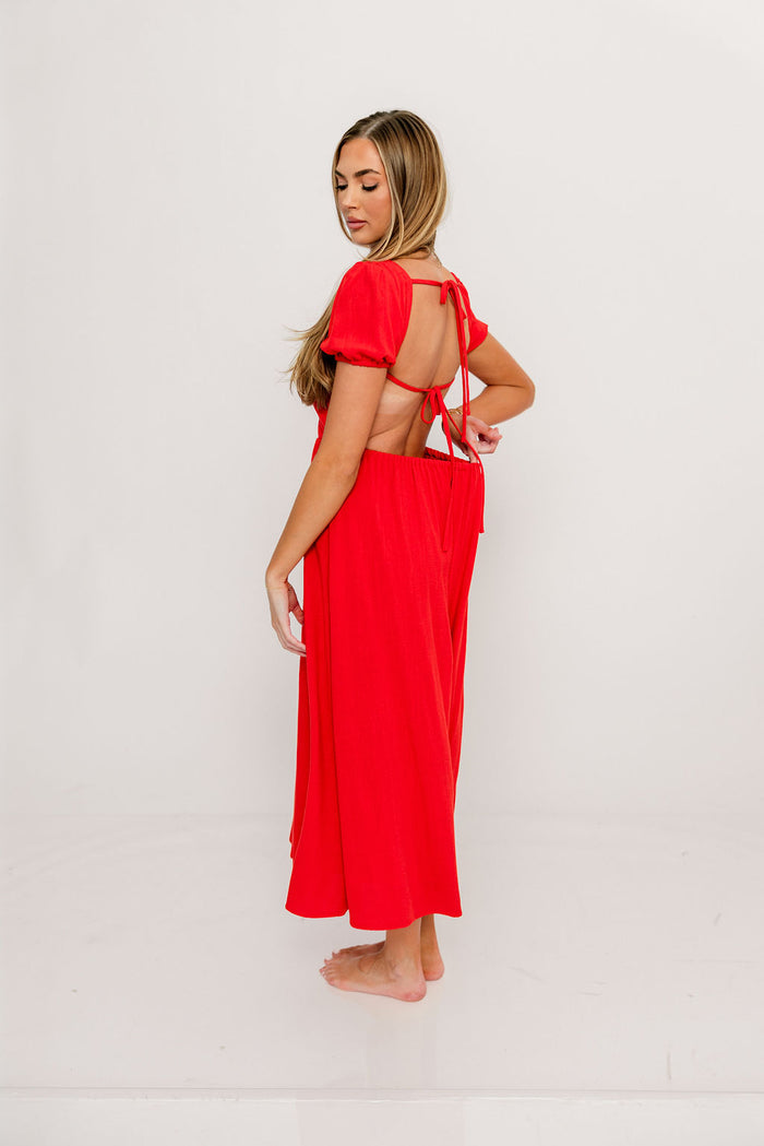 August Open Back Midi Dress in Poppy - Bump Friendly *Final Sale*