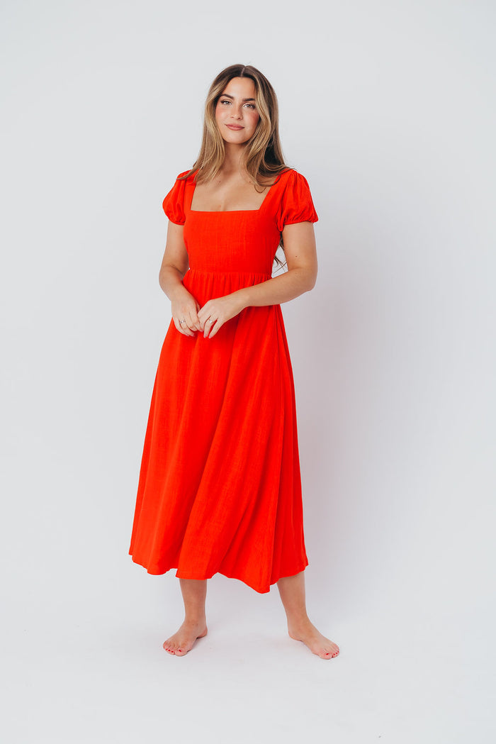 August Open Back Midi Dress in Poppy - Bump Friendly *Final Sale*