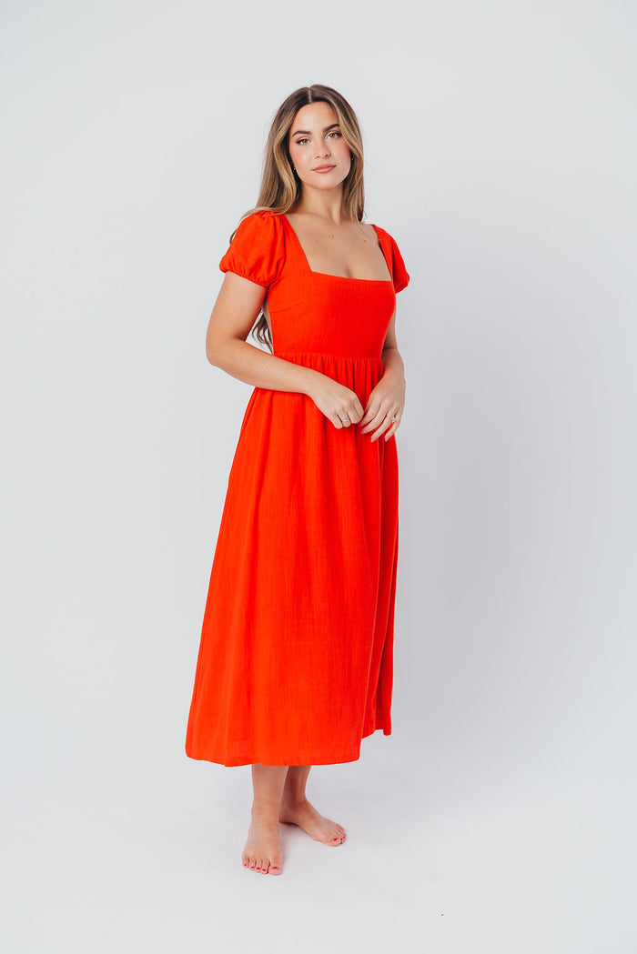 August Open Back Midi Dress in Poppy - Bump Friendly *Final Sale*