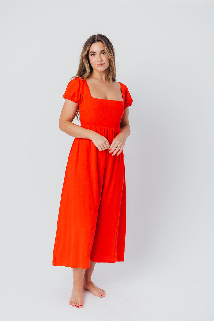 August Open Back Midi Dress in Poppy - Bump Friendly *Final Sale*