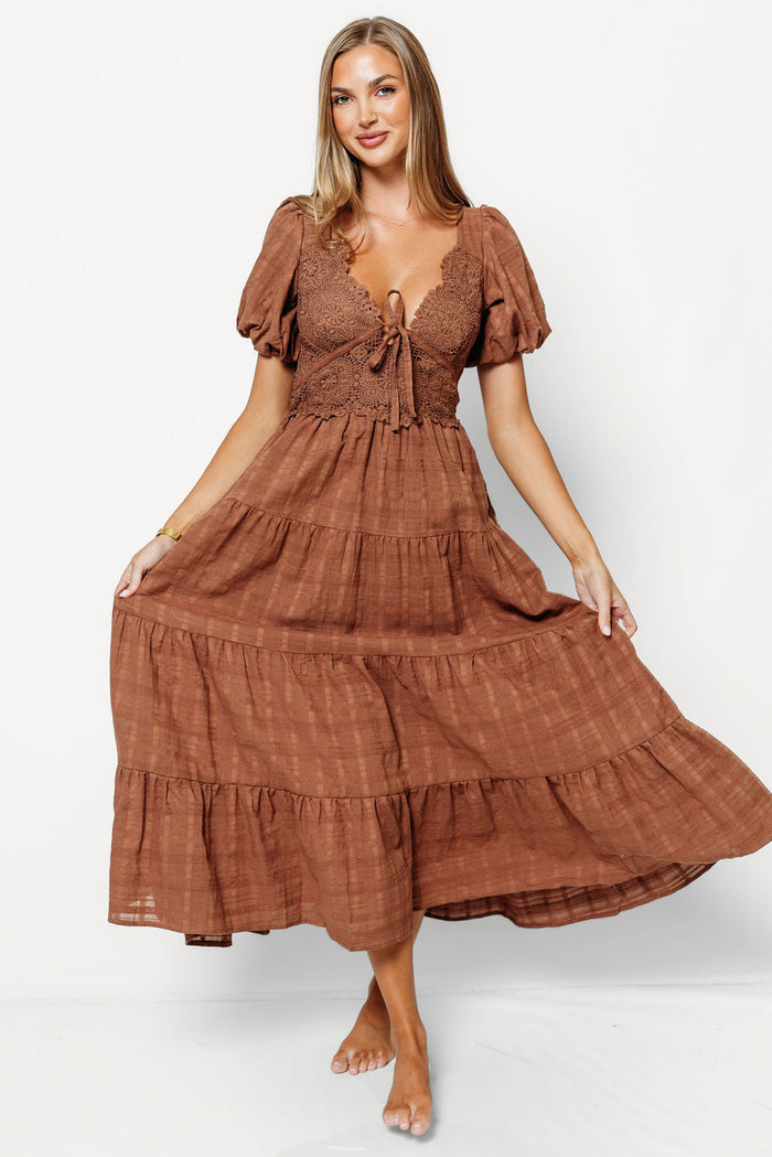 Avery Textured Maxi Dress in Brown
