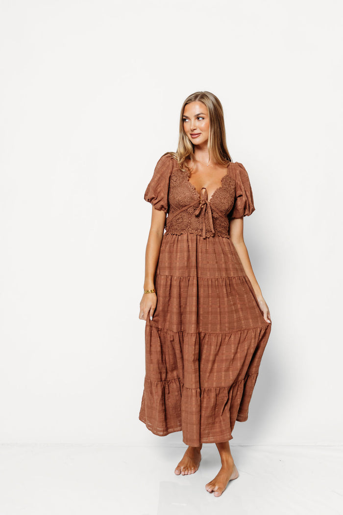 Avery Textured Maxi Dress in Brown