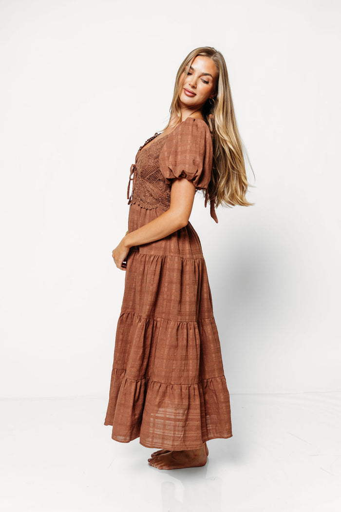 Avery Textured Maxi Dress in Brown