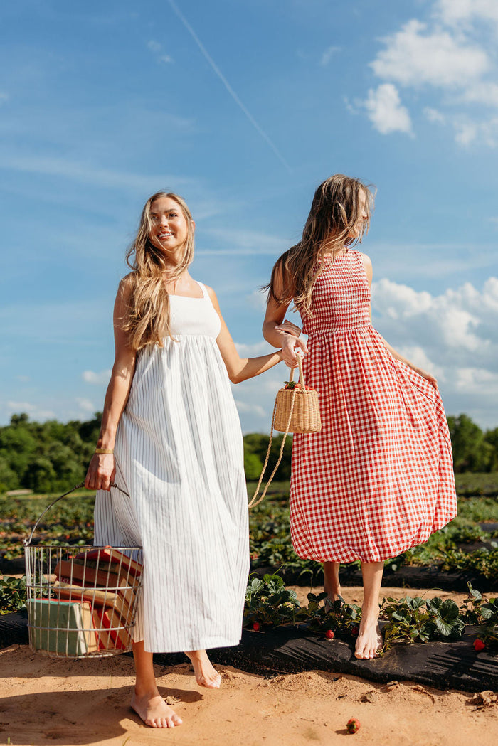 Avril Ribbed Knit Bodice Maxi Dress in Off-White Stripe *Final Sale*