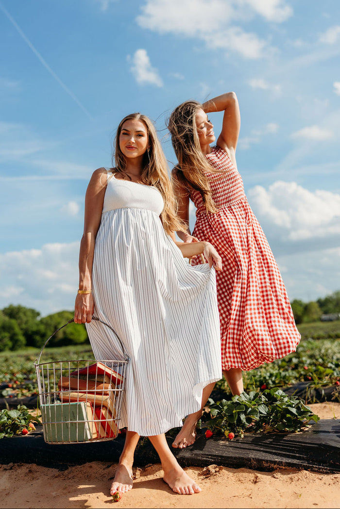Avril Ribbed Knit Bodice Maxi Dress in Off-White Stripe *Final Sale*