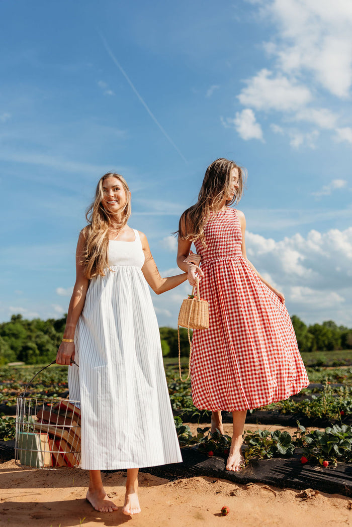 Avril Ribbed Knit Bodice Maxi Dress in Off-White Stripe *Final Sale*