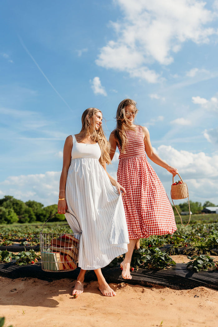 Avril Ribbed Knit Bodice Maxi Dress in Off-White Stripe *Final Sale*