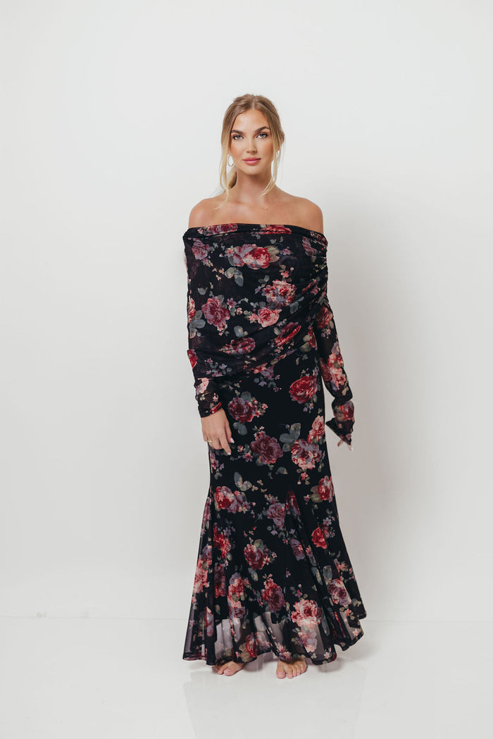 Azaleia Maxi Dress in Black Floral - Size up for Bump
