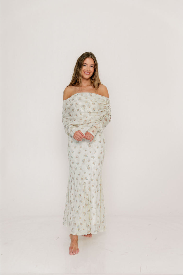 Azaleia Maxi Dress in Neutral Floral - Size up for Bump