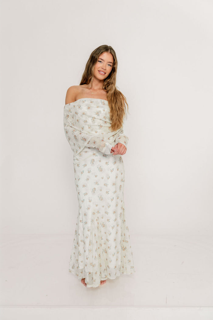 Azaleia Maxi Dress in Neutral Floral - Size up for Bump