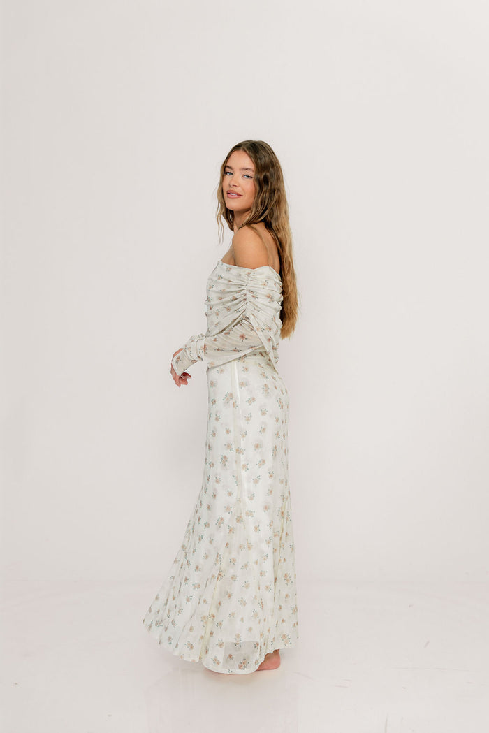 Azaleia Maxi Dress in Neutral Floral - Size up for Bump