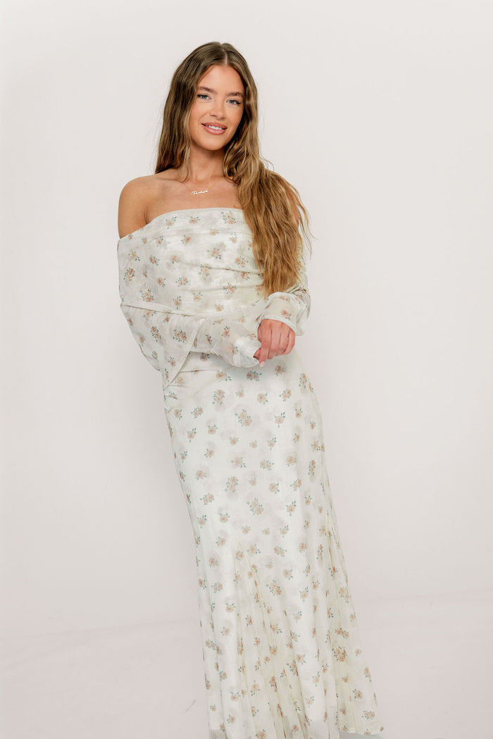 Azaleia Maxi Dress in Neutral Floral - Size up for Bump
