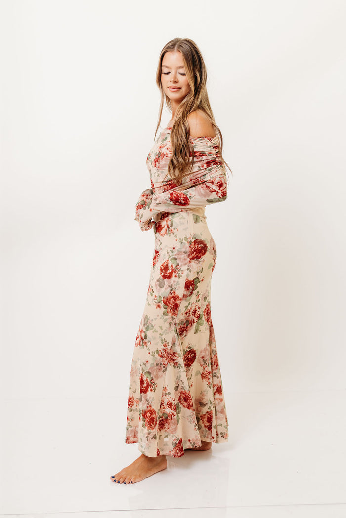 Azaleia Maxi Dress in Tan Floral - Bump Friendly (Size up for Bump) & Inclusive Sizing