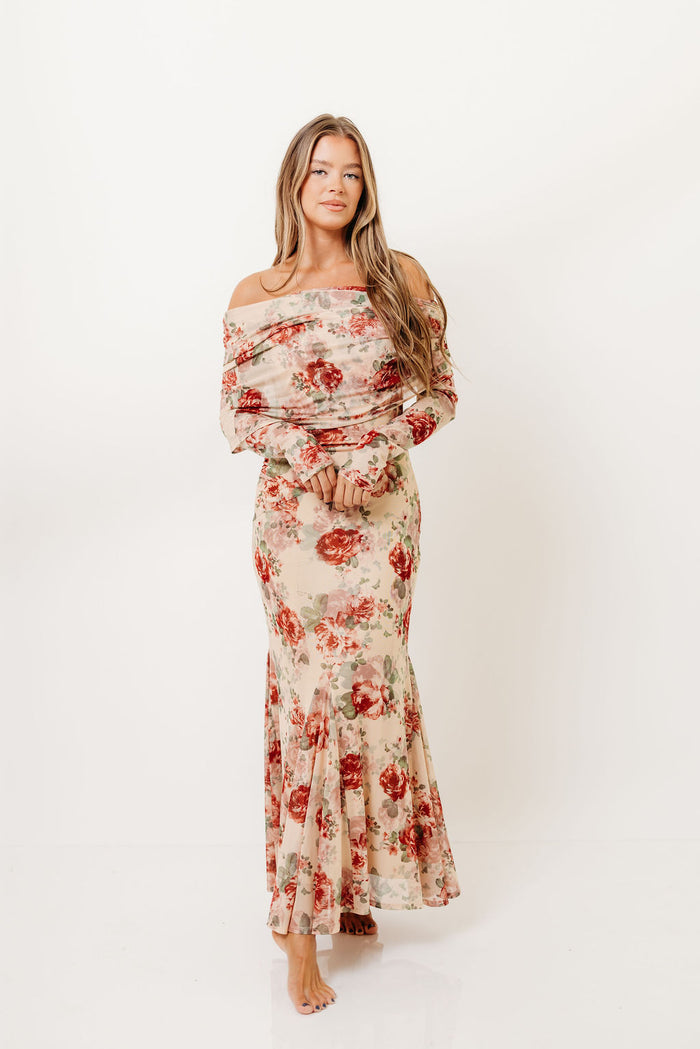 Azaleia Maxi Dress in Tan Floral - Bump Friendly (Size up for Bump) & Inclusive Sizing