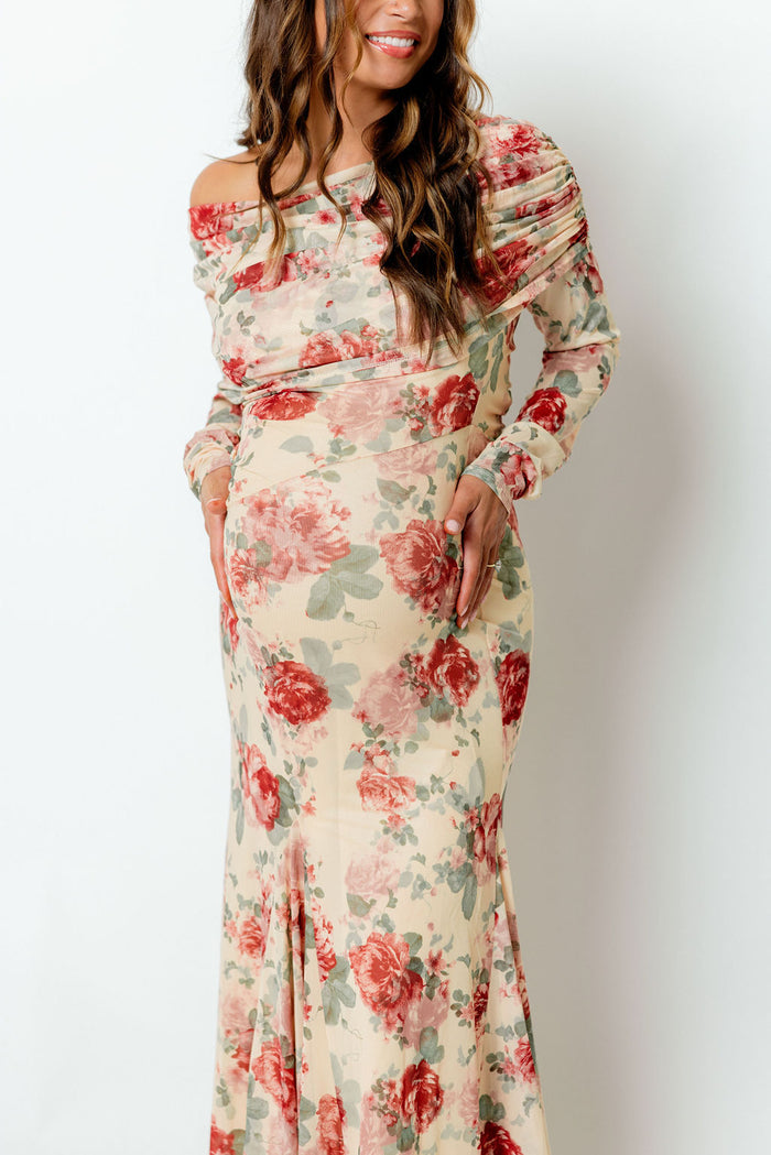 Azaleia Maxi Dress in Tan Floral - Bump Friendly (Size up for Bump) & Inclusive Sizing