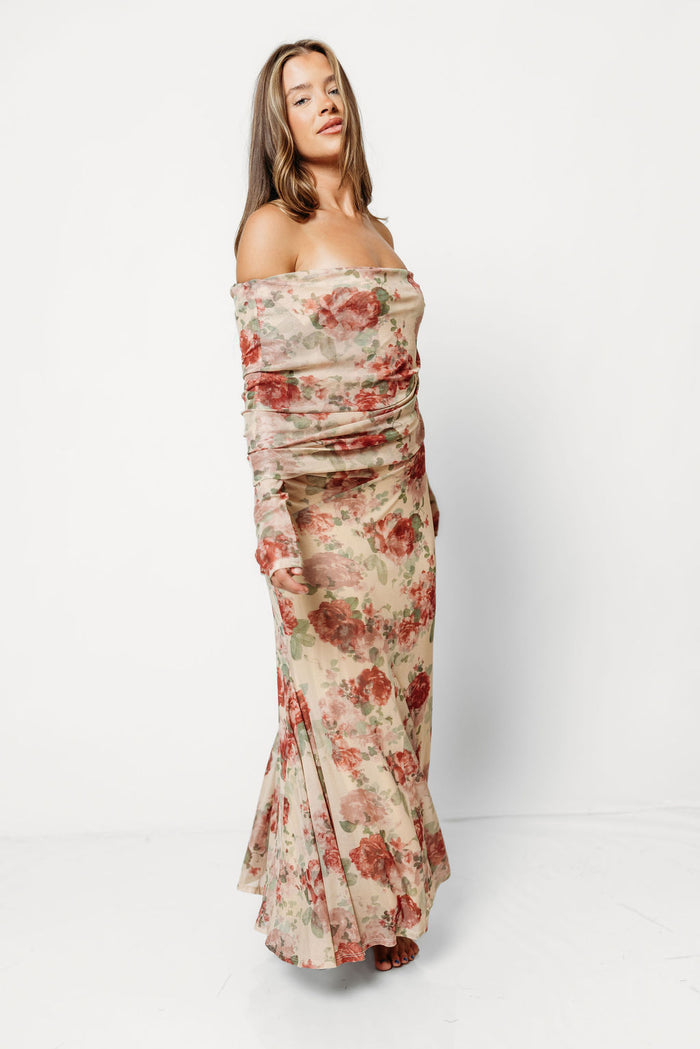 Azaleia Maxi Dress in Tan Floral - Bump Friendly (Size up for Bump) & Inclusive Sizing
