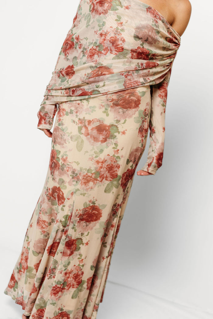 Azaleia Maxi Dress in Tan Floral - Bump Friendly (Size up for Bump) & Inclusive Sizing