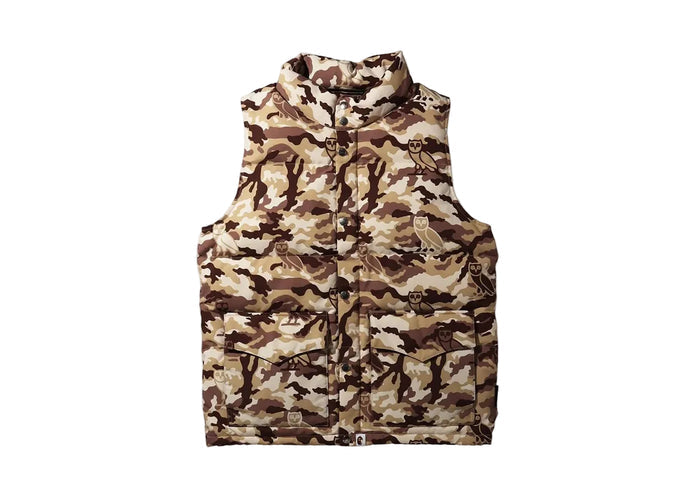 BAPE x OVO Woodland Camo Down Vest Beige