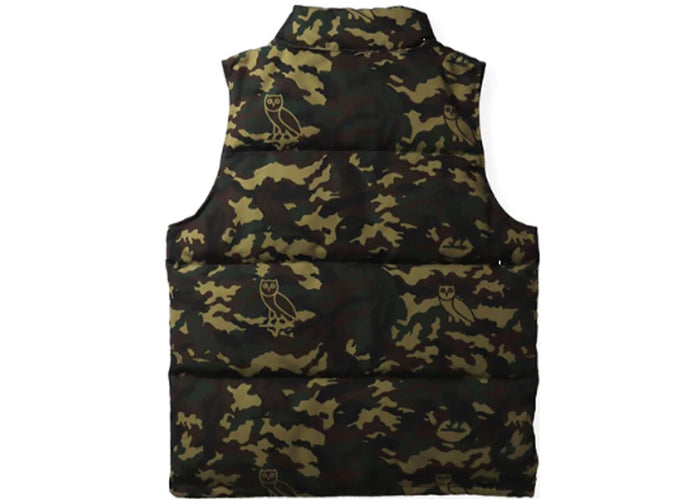 BAPE x OVO Woodland Camo Down Vest Green