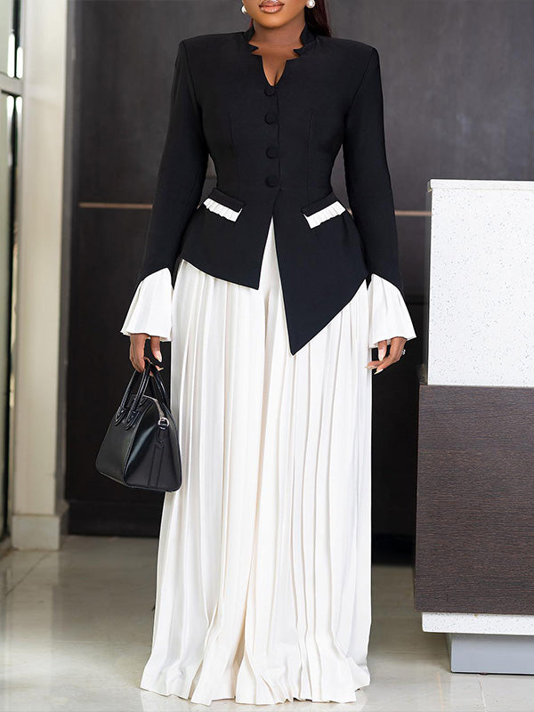 Beautiedoll Bell-Sleeve Blazer & Pleated Skirt Set