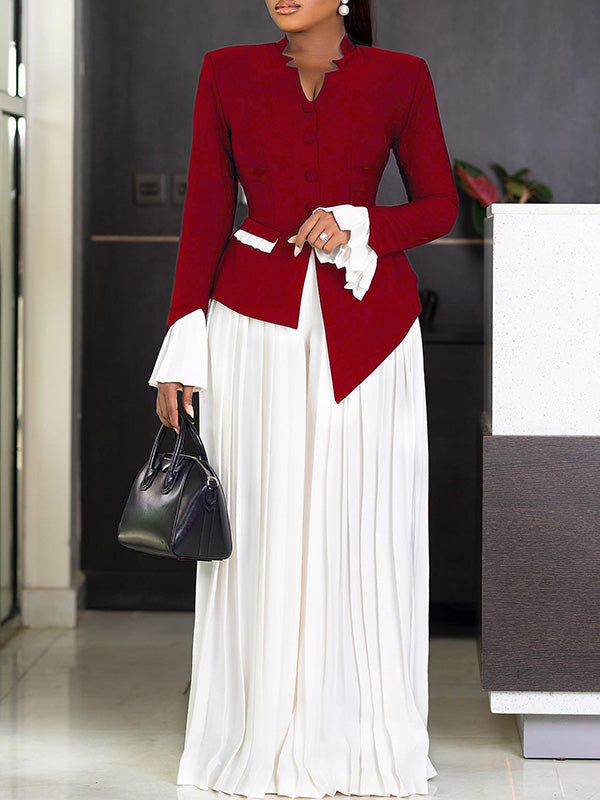 Beautiedoll Bell-Sleeve Blazer & Pleated Skirt Set