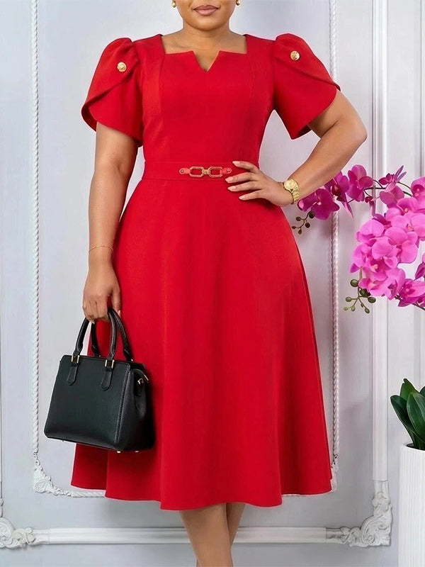 Beautiedoll Belted V-Neck Midi Dress