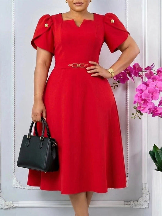Beautiedoll Belted V-Neck Midi Dress