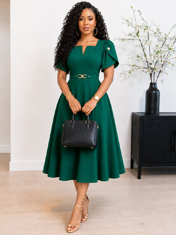 Beautiedoll Belted V-Neck Midi Dress