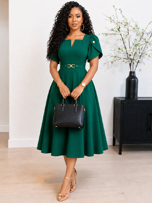 Beautiedoll Belted V-Neck Midi Dress