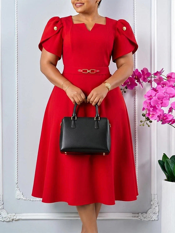Beautiedoll Belted V-Neck Midi Dress