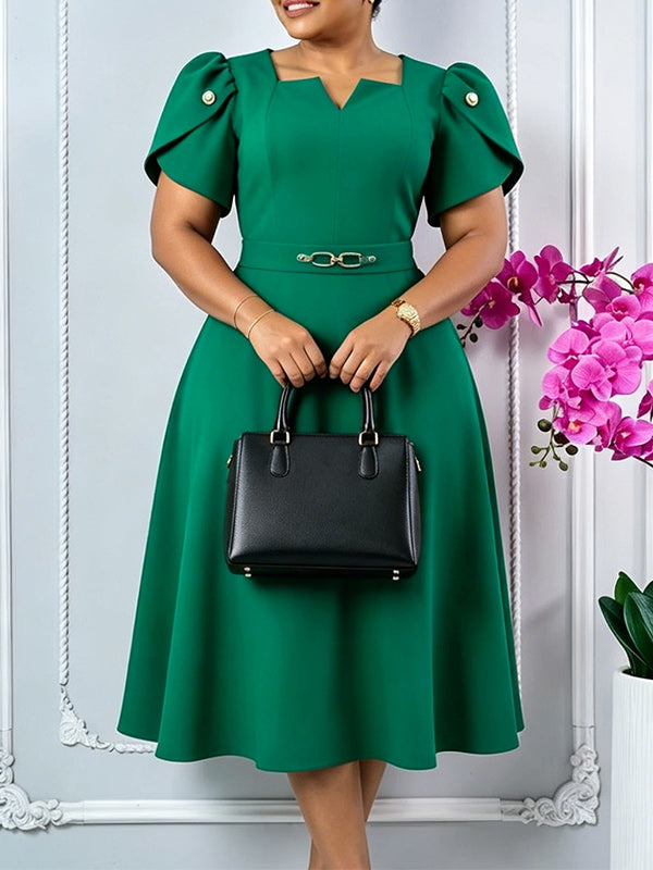 Beautiedoll Belted V-Neck Midi Dress