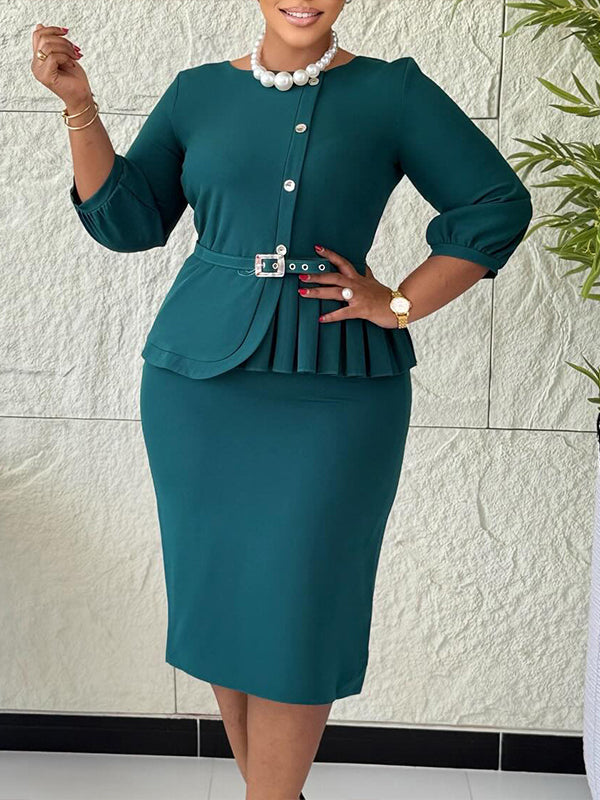 Beautiedoll Button-Front Belted Dress
