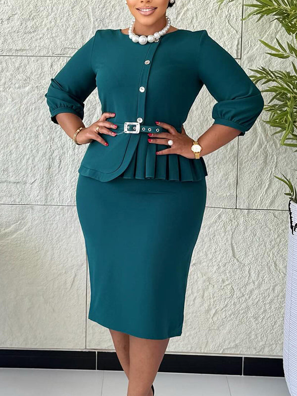 Beautiedoll Button-Front Belted Dress