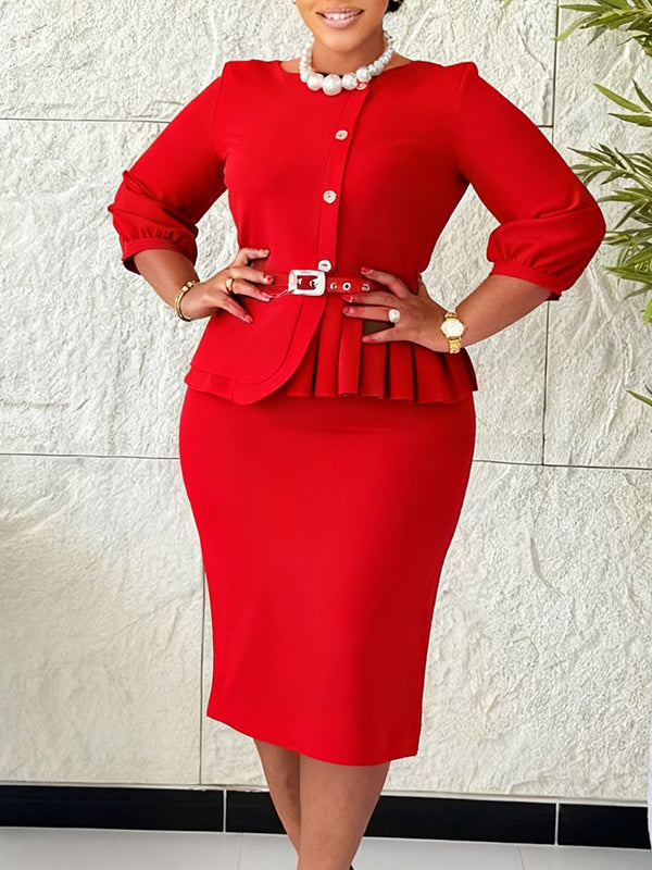 Beautiedoll Button-Front Belted Dress