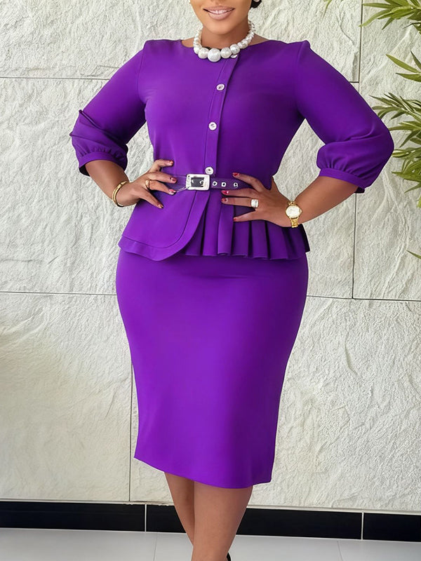 Beautiedoll Button-Front Belted Dress