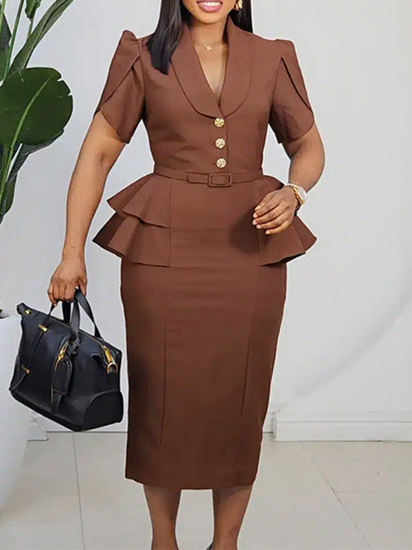 Beautiedoll Button-Front Peplum Bodycon Dress