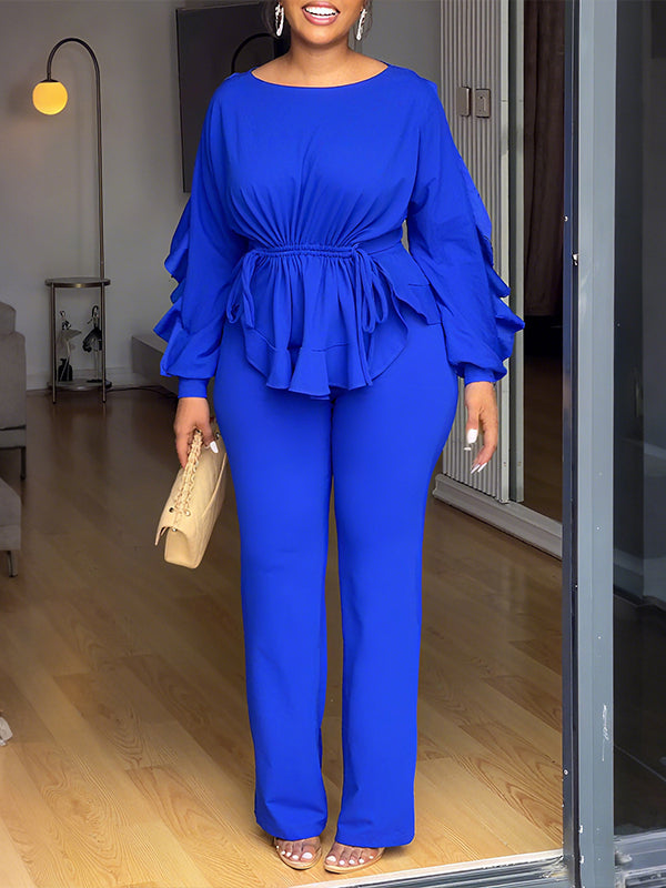 Beautiedoll Drawstring Ruffle Top & Pants Set